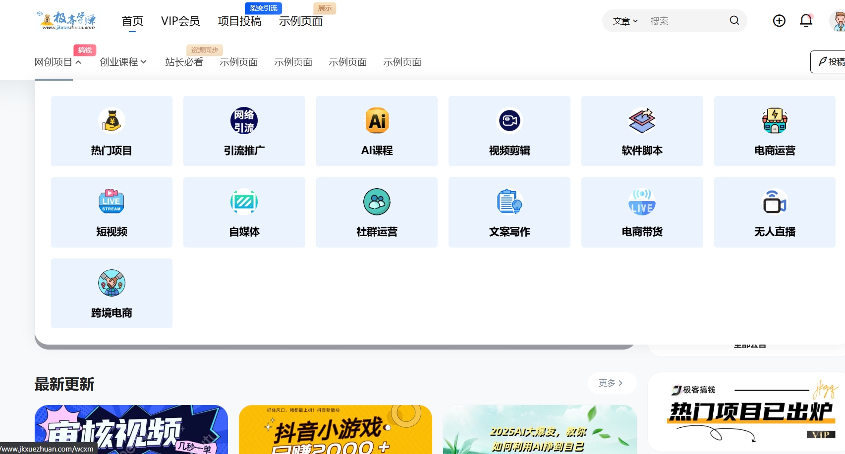 做项目不如卖项目,卖项目不如做网站!!! 极客学赚-开放加盟,做一个与极客学赚一样的知识付费赚钱模式!