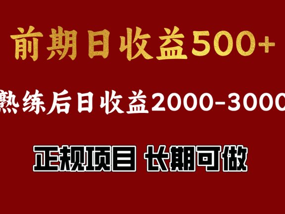 前期日收益500左右,上手快,小白可做,收益官方结算