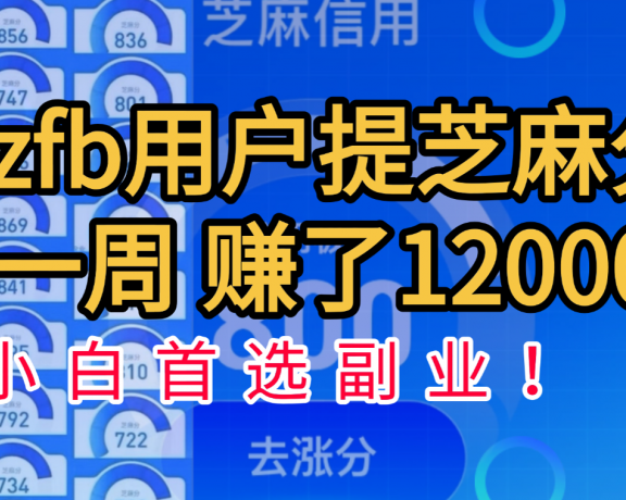 帮支付宝用户提升芝麻分，一周赚了一万二！小白首选副业！